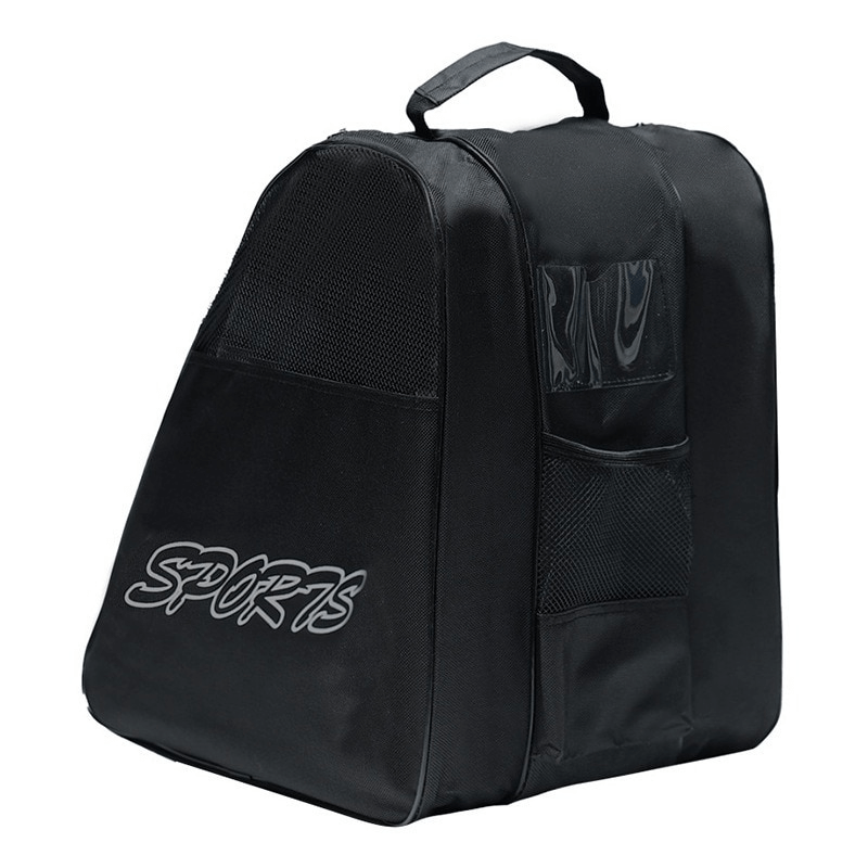 Unisex portable mesh bag for roller skates with compartments, black nylon, side pockets for skates, perfect for roller skaters - SF1486